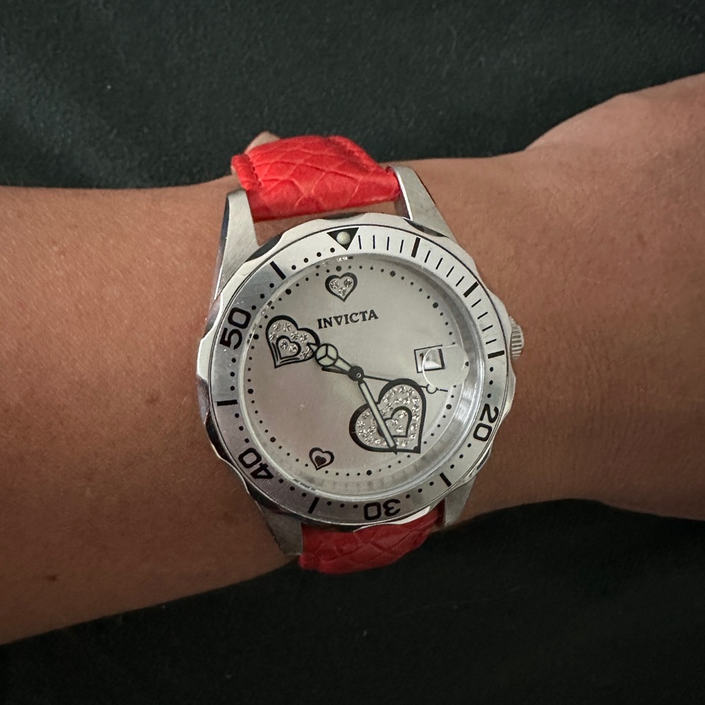 Invicta Silver Watch with Red Strap